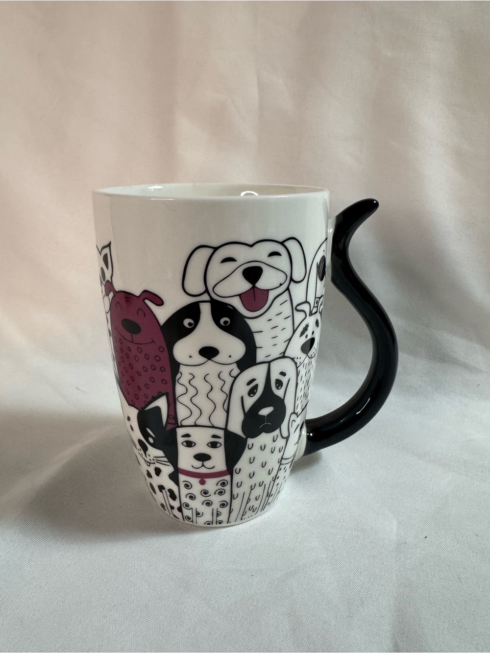 Kopper’s Home Dog Tail Handle 14 oz Coffee Mug Cute Dogs Ceramic Black White